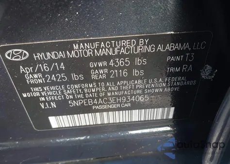 2014 Hyundai Sonata Gls из США, поврежденный, VIN 5NPEB4AC3EH934065